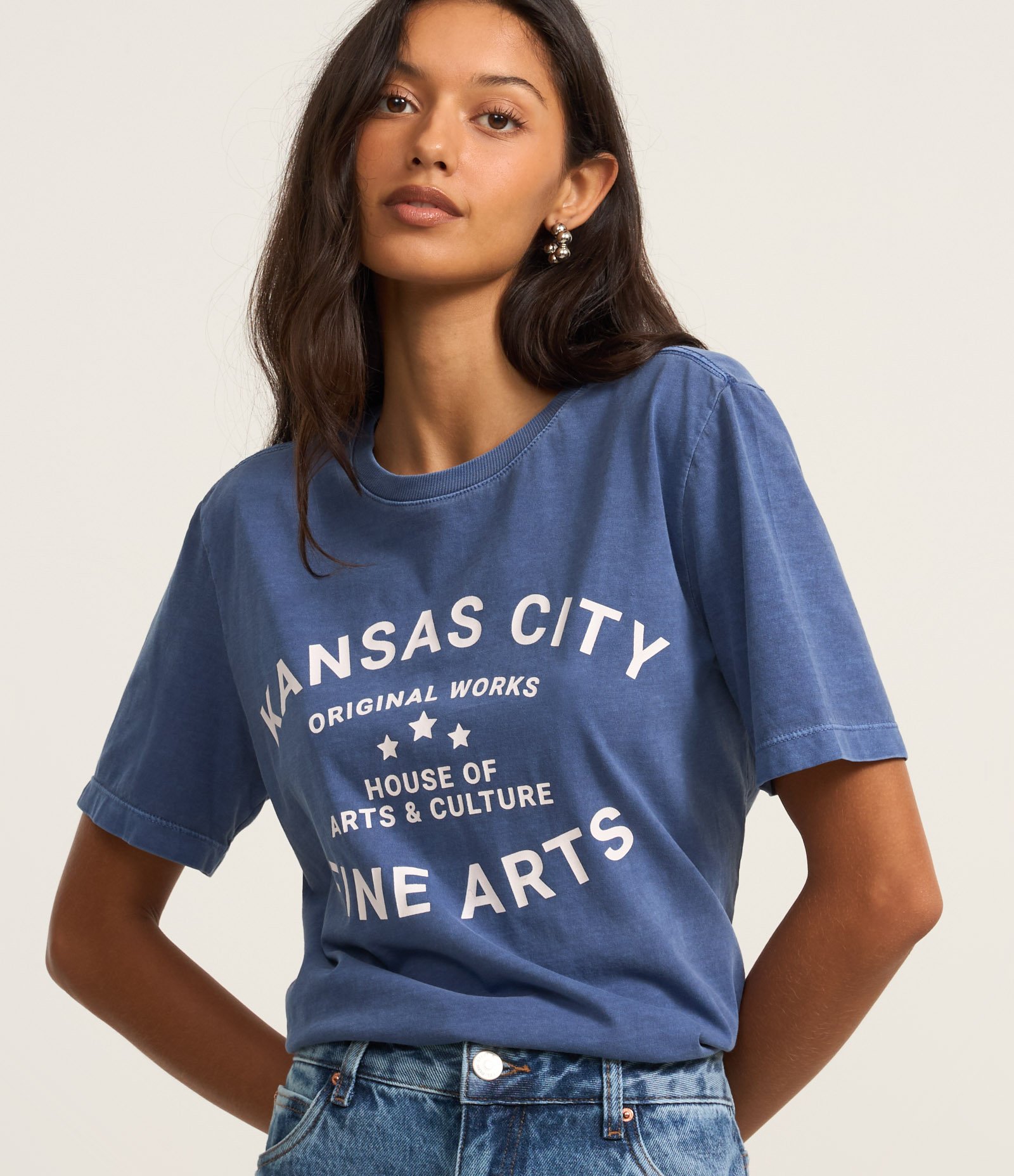 Camiseta Alongada em Algodão com Lettering Kansas City Azul 3