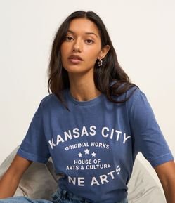 Camiseta Alongada em Algodão com Lettering Kansas City