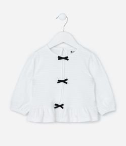 Blusa Infantil Texturizada com Lacinhos Contrastantes - Tam 0 a 18 meses