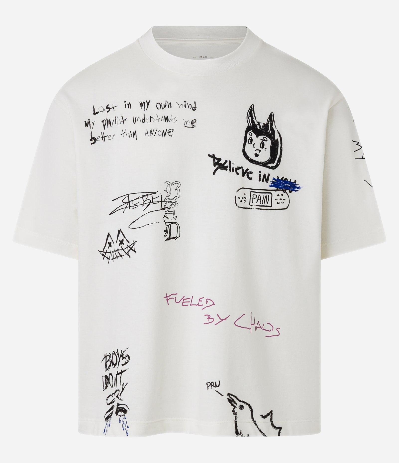 Camiseta Boxy em Algodão com Estampa de Desenho Off White 7