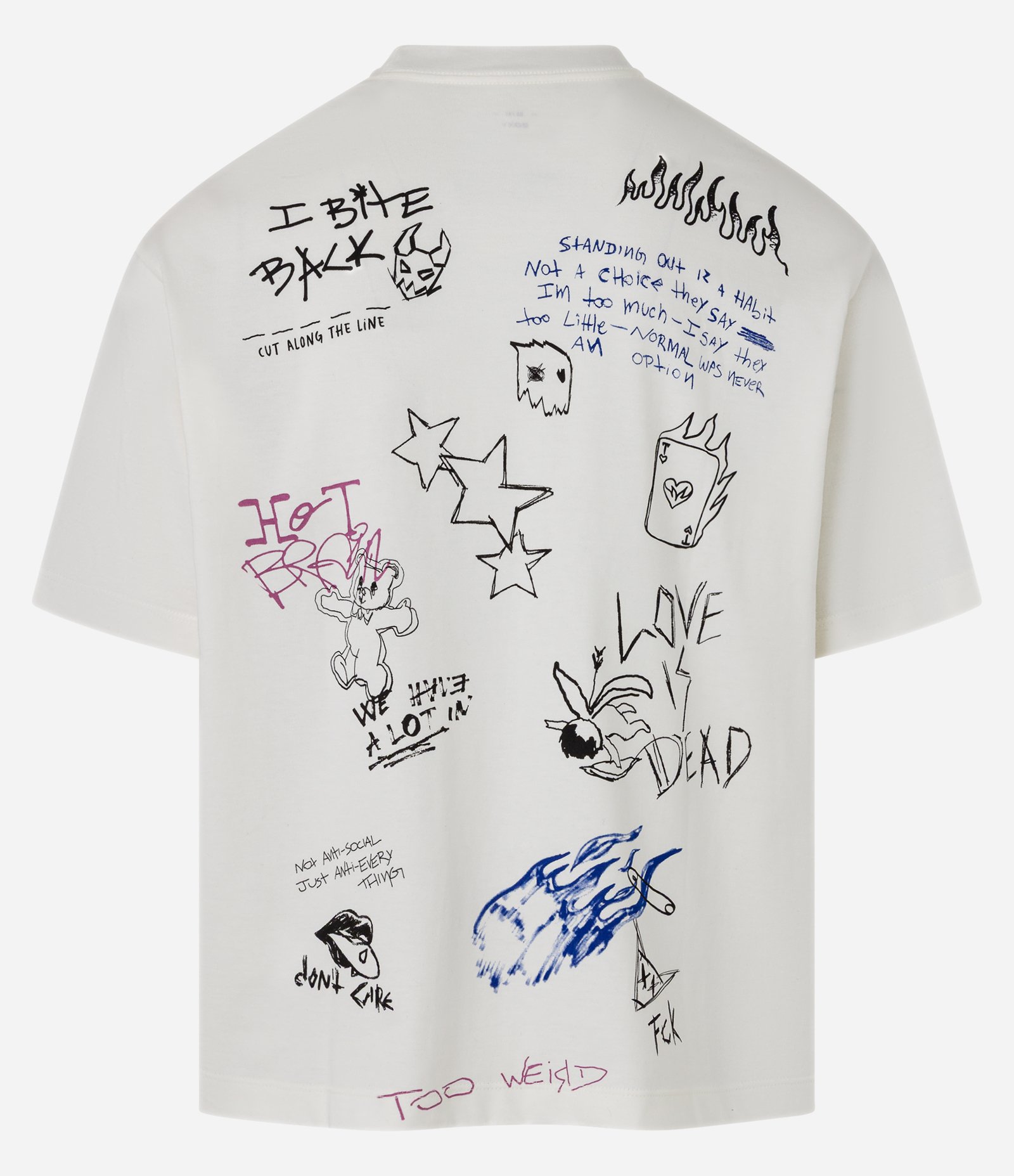 Camiseta Boxy em Algodão com Estampa de Desenho Off White 8
