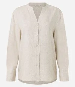 Camisa Texturizada em Viscolinho e Gola Padre