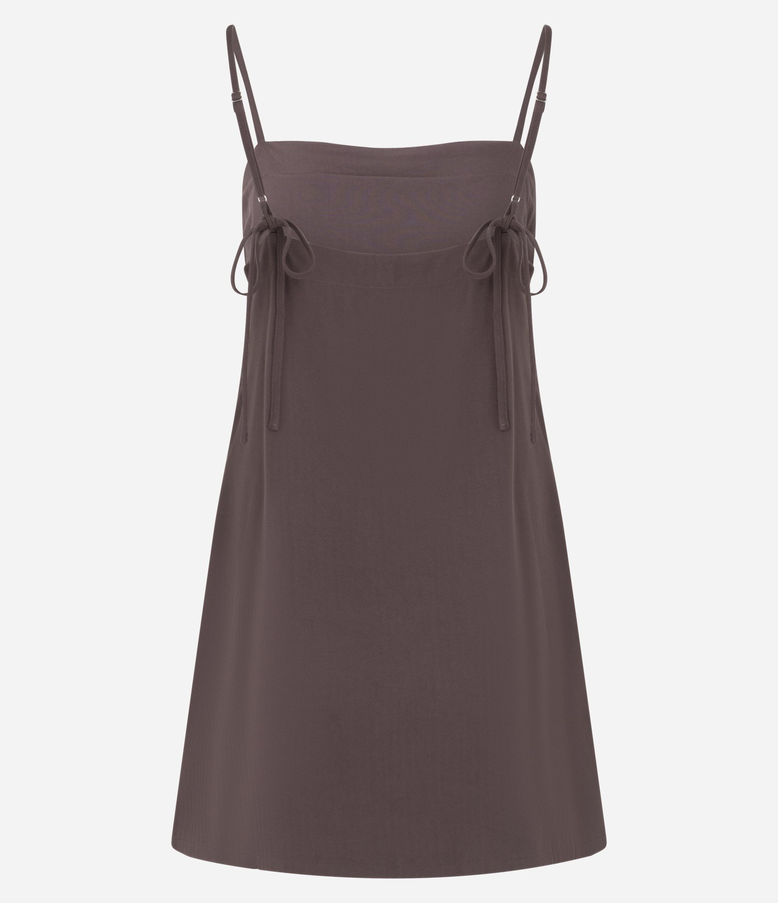 Vestido Curto em Viscose com Amarração nas Alças Marrom 7