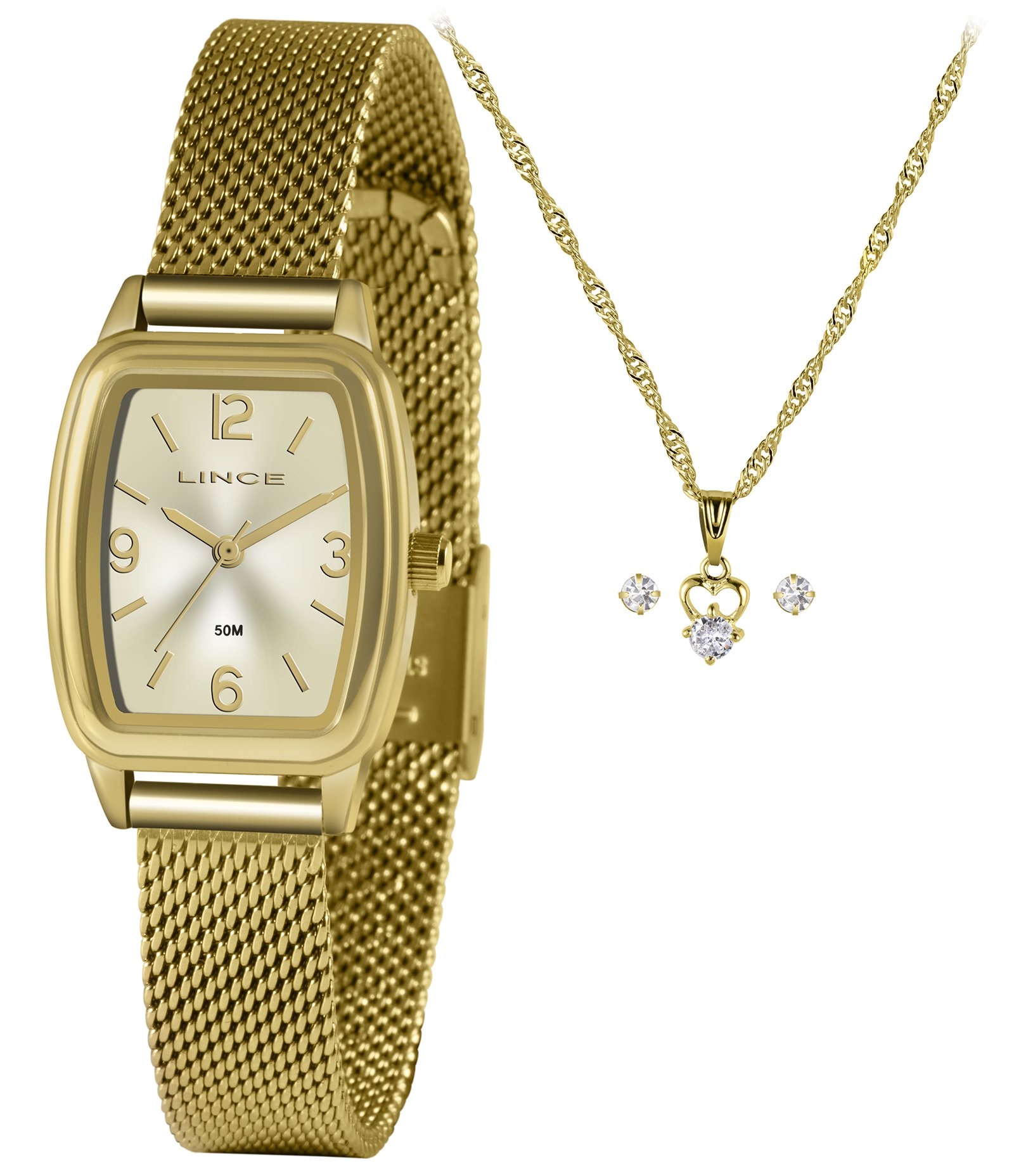 Kit Relógio Analógico Feminino Lince Dourado 1