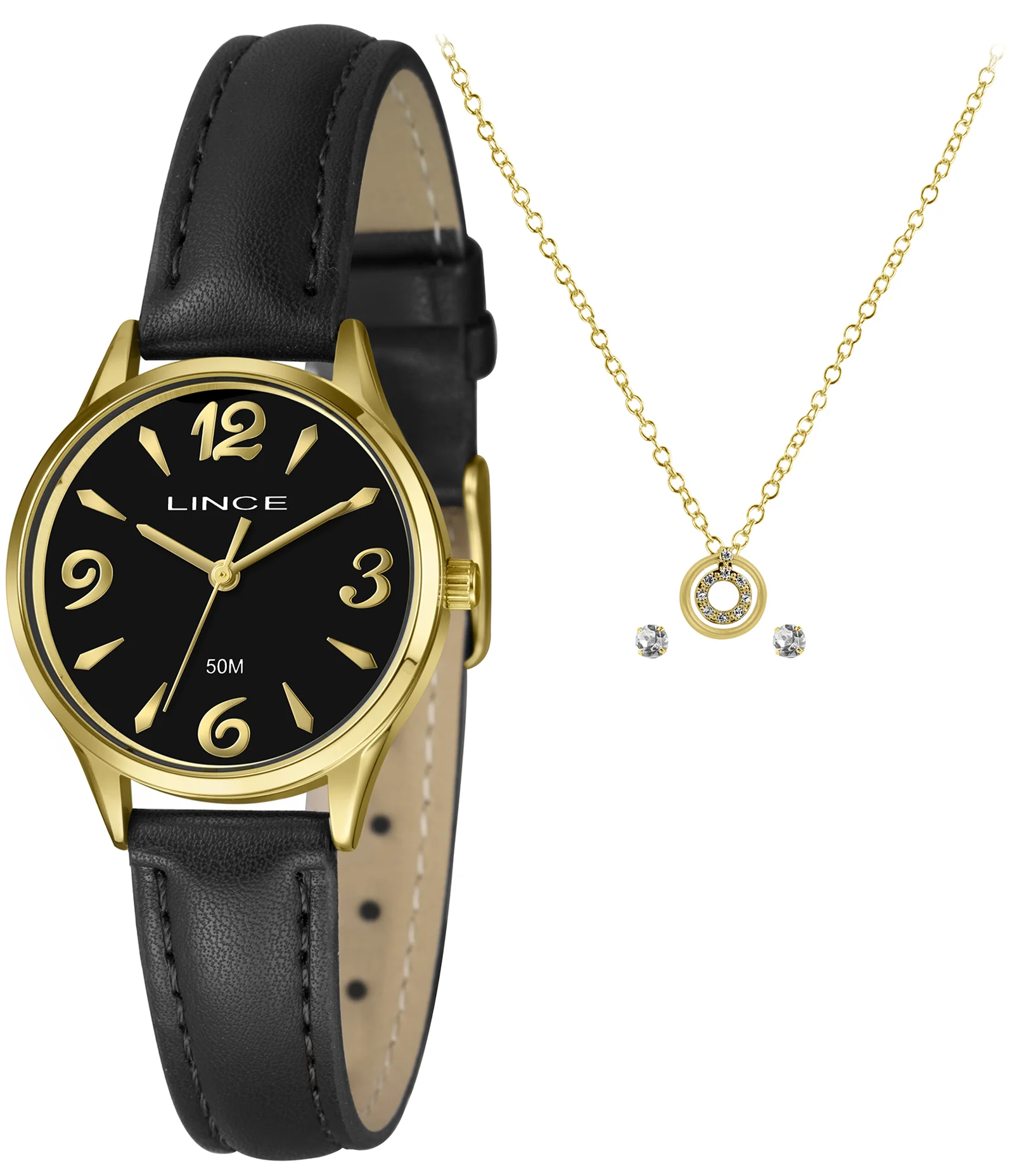 Kit Relógio Analógico Feminino Lince Preto 1