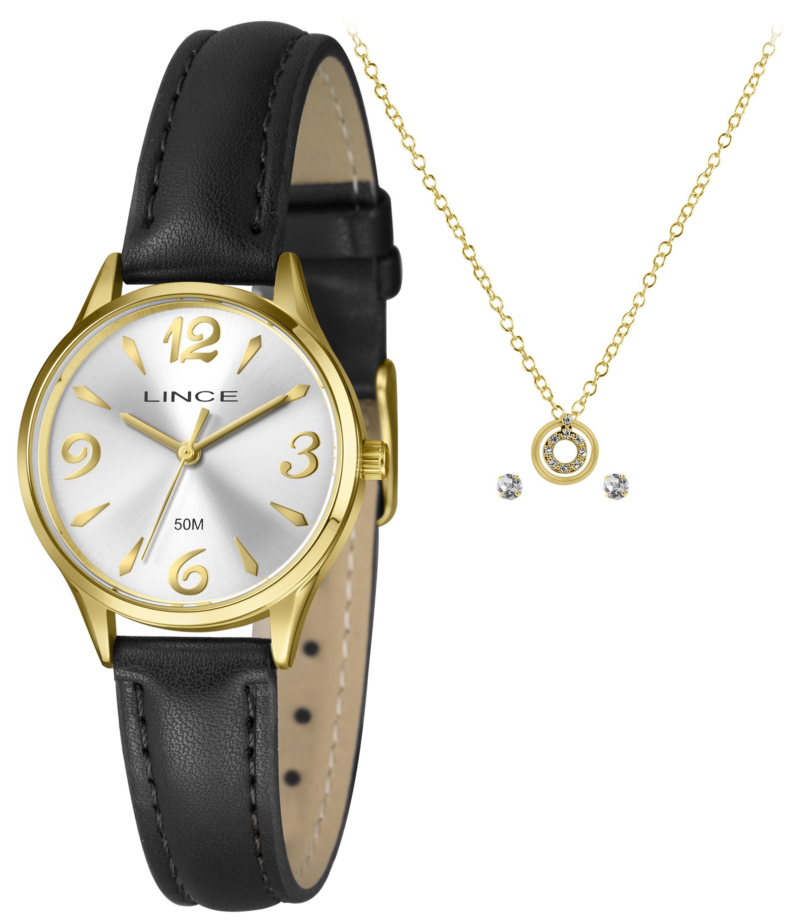Kit Relógio Analógico Feminino Lince Preto 1