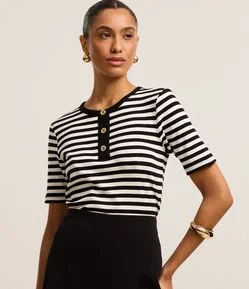 Blusa Slim Listrada em Ribana com Textura Canelada