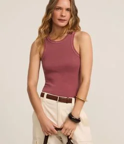 Blusa Regata Estonada em Ribana com Textura Canelada