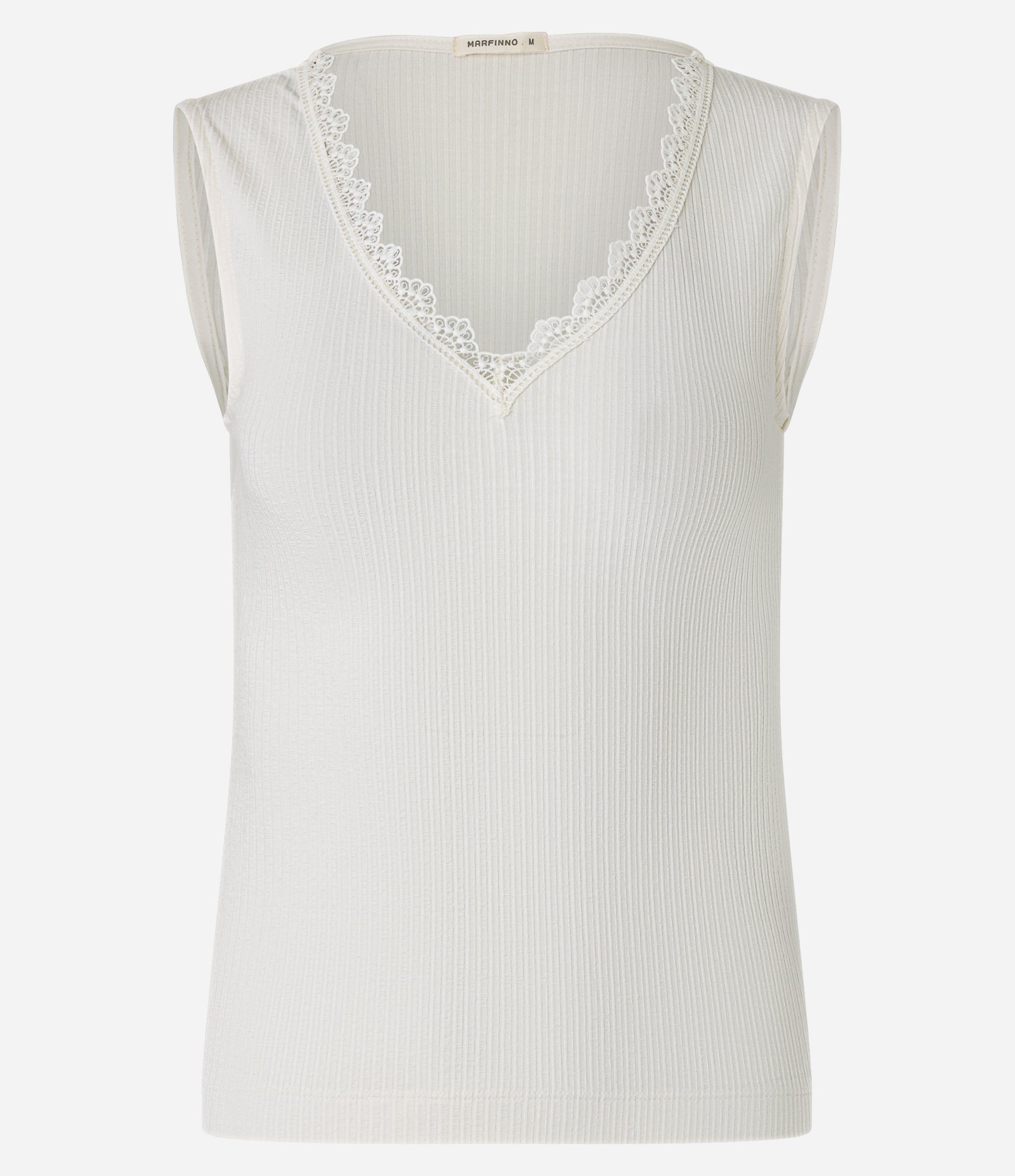 Blusa Canelada em Ribana com Renda no Decote Off White 5