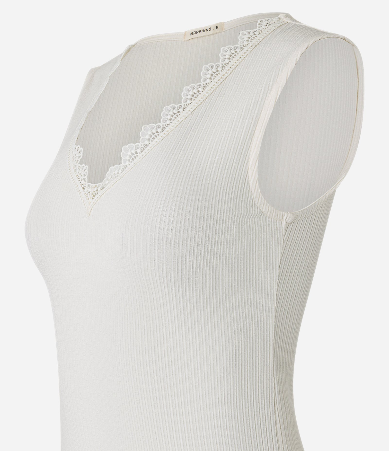 Blusa Canelada em Ribana com Renda no Decote Off White 6