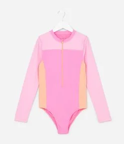 Maiô Infantil em Color Block com Zíper – Tam 5 a 14