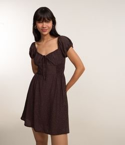 Vestido Godê Curto com Manga Princesa e Estampa Poá