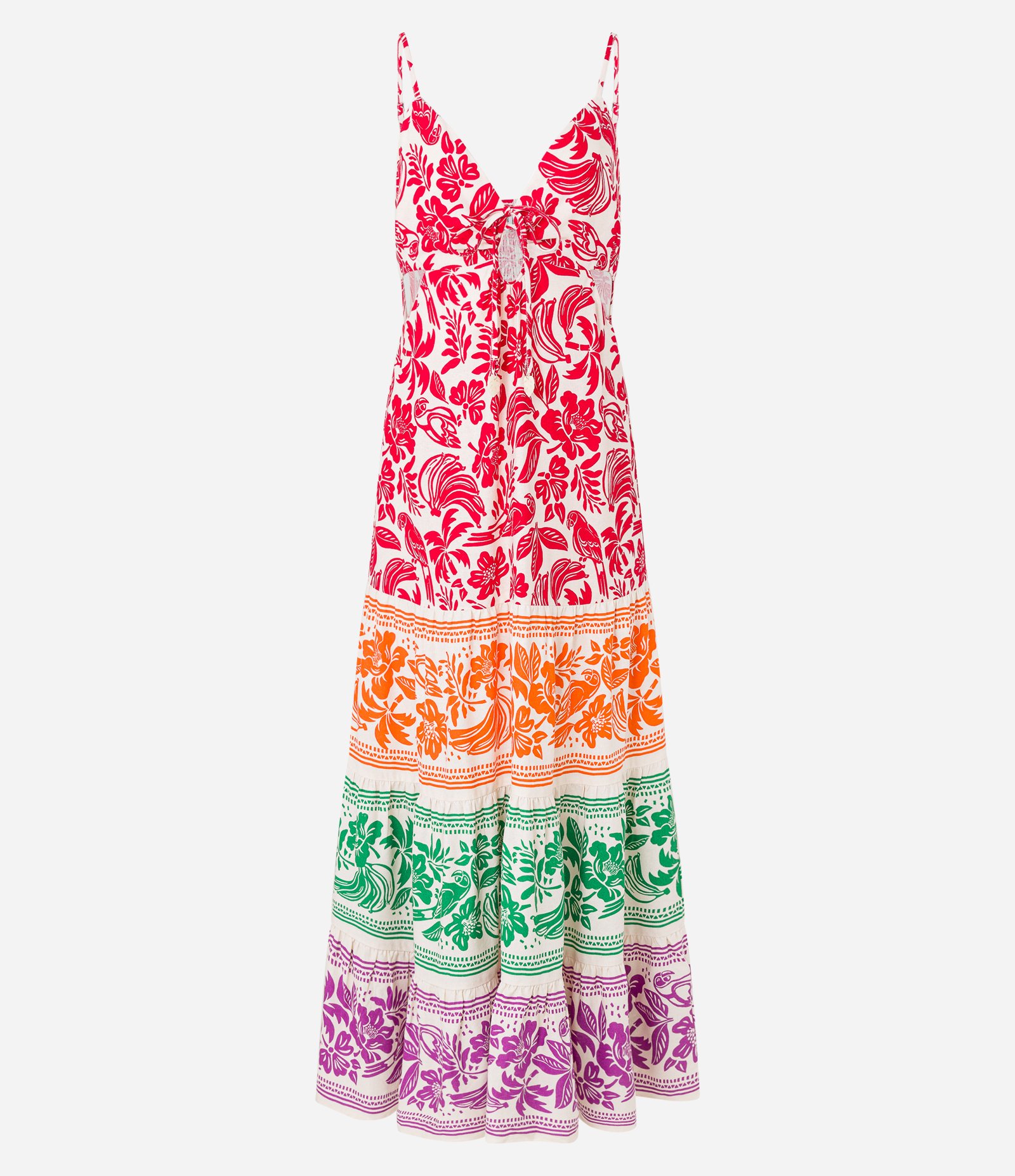 Vestido New Midi com Recortes e Estampa Tropical em Bloco de Cores Multicores 7