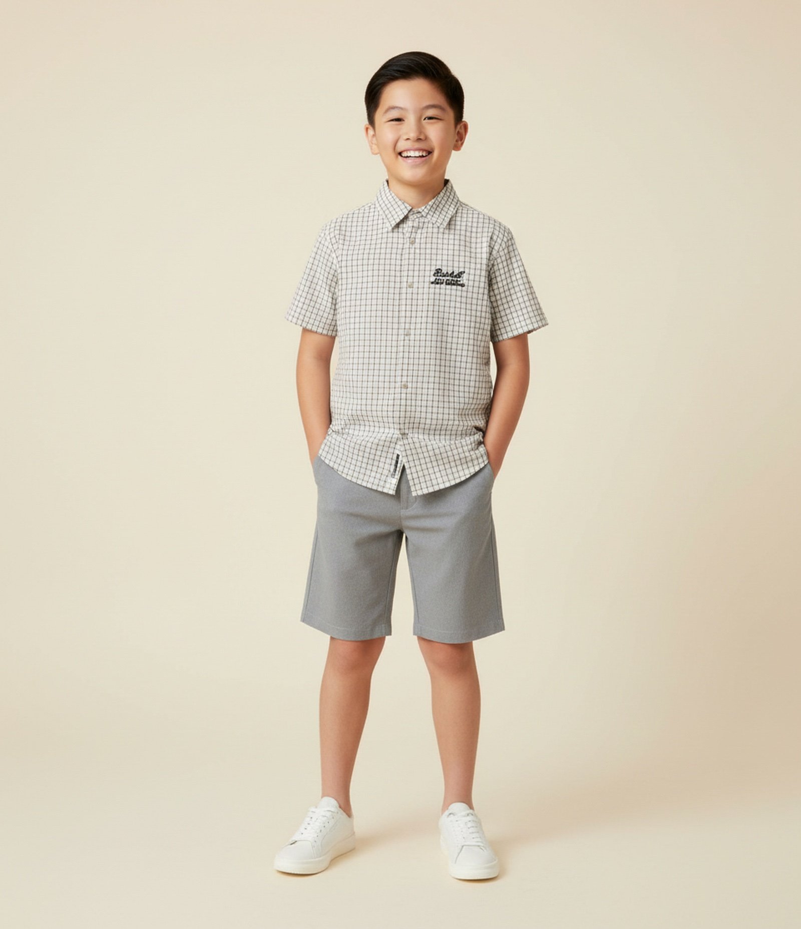 Camisa Infantil em Flanela com Estampa Xadrez e Lettering Bordado Baseball - Tam 5 a 14 Anos Branco/Preto 1