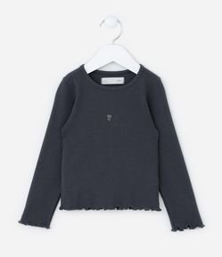 Blusa Infantil Canelada com Bordado de Tulipa - Tam 1 a 6 Anos