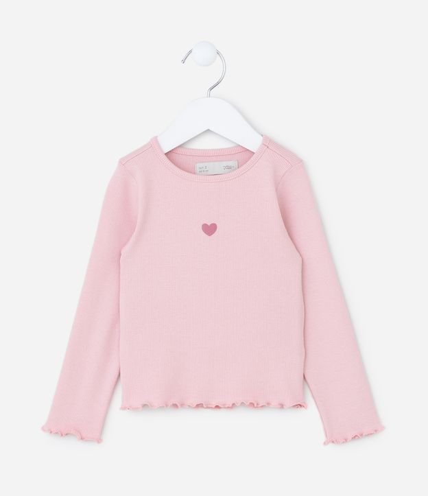 Blusa Infantil Canelada com Estampa Mini Coração - Tam 1 a 6 Anos
