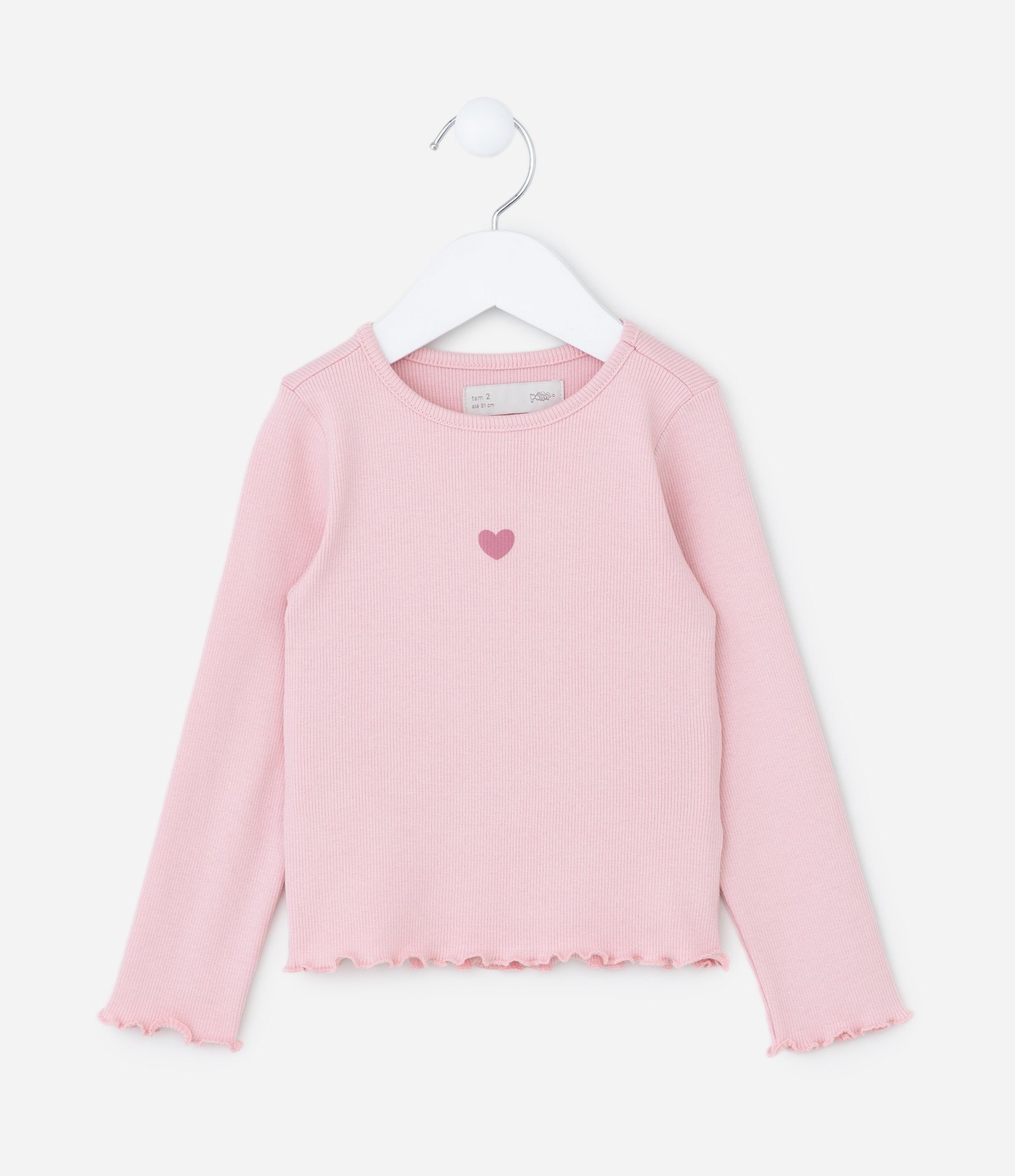 Blusa Infantil Canelada com Estampa Mini Coração - Tam 1 a 6 Anos Rosa 1