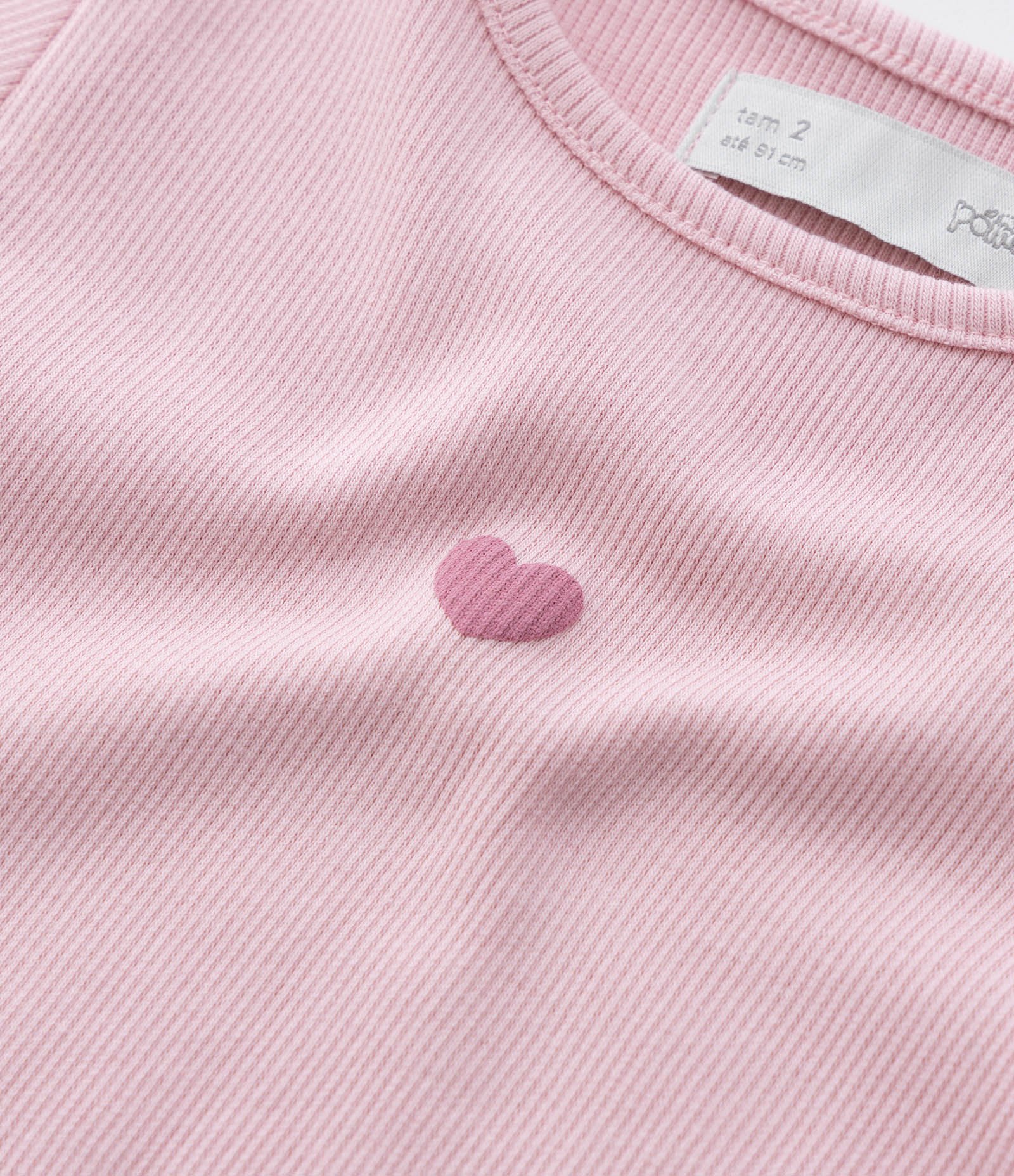 Blusa Infantil Canelada com Estampa Mini Coração - Tam 1 a 6 Anos Rosa 5