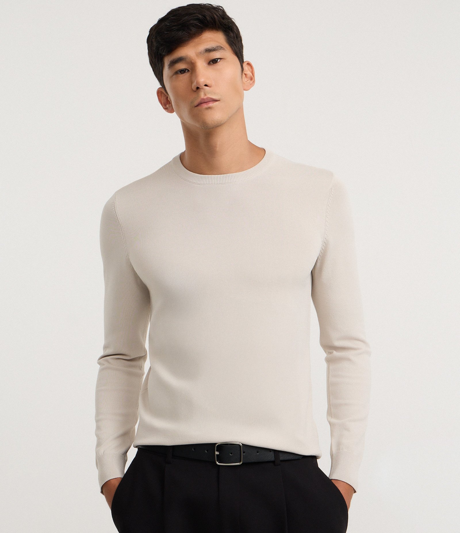 Suéter Regular em Viscose com Efeito Tricô Cinza 1