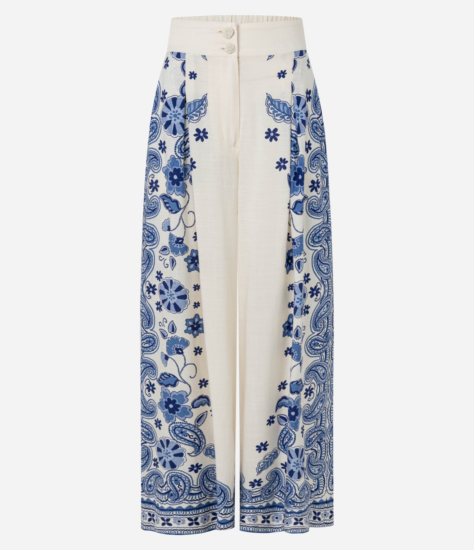 Calça Wide Leg com Estampa Arabescos Bege 7