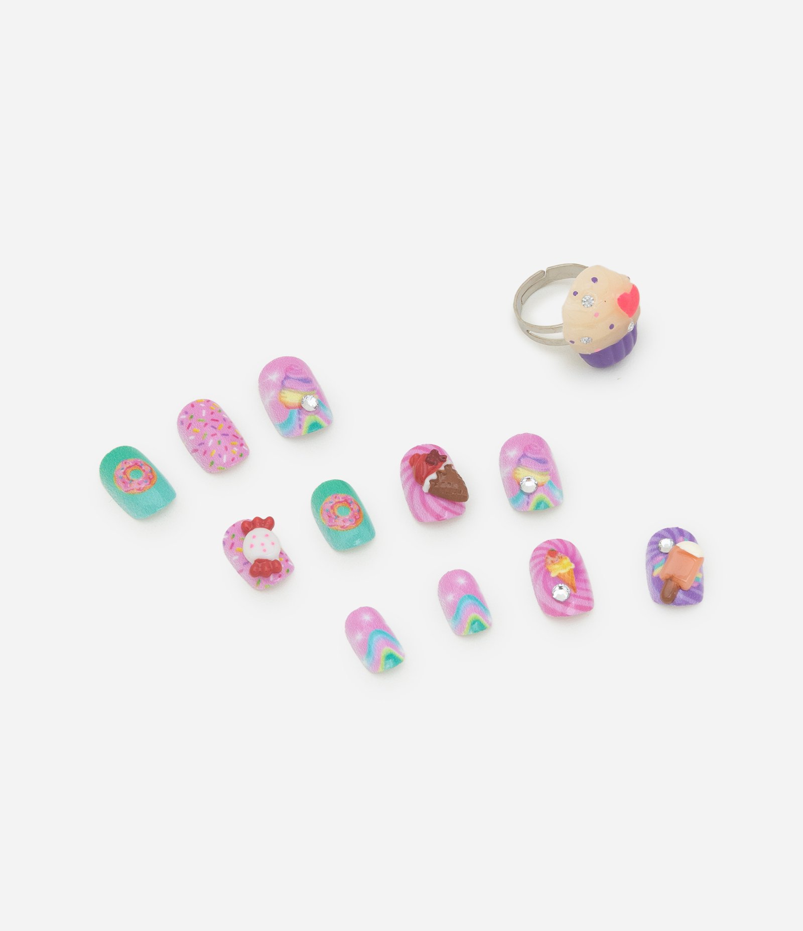 Conjunto Kids com Doze Unhas Posticas 3D e Anel Kids Alchemia COLORIDO 2