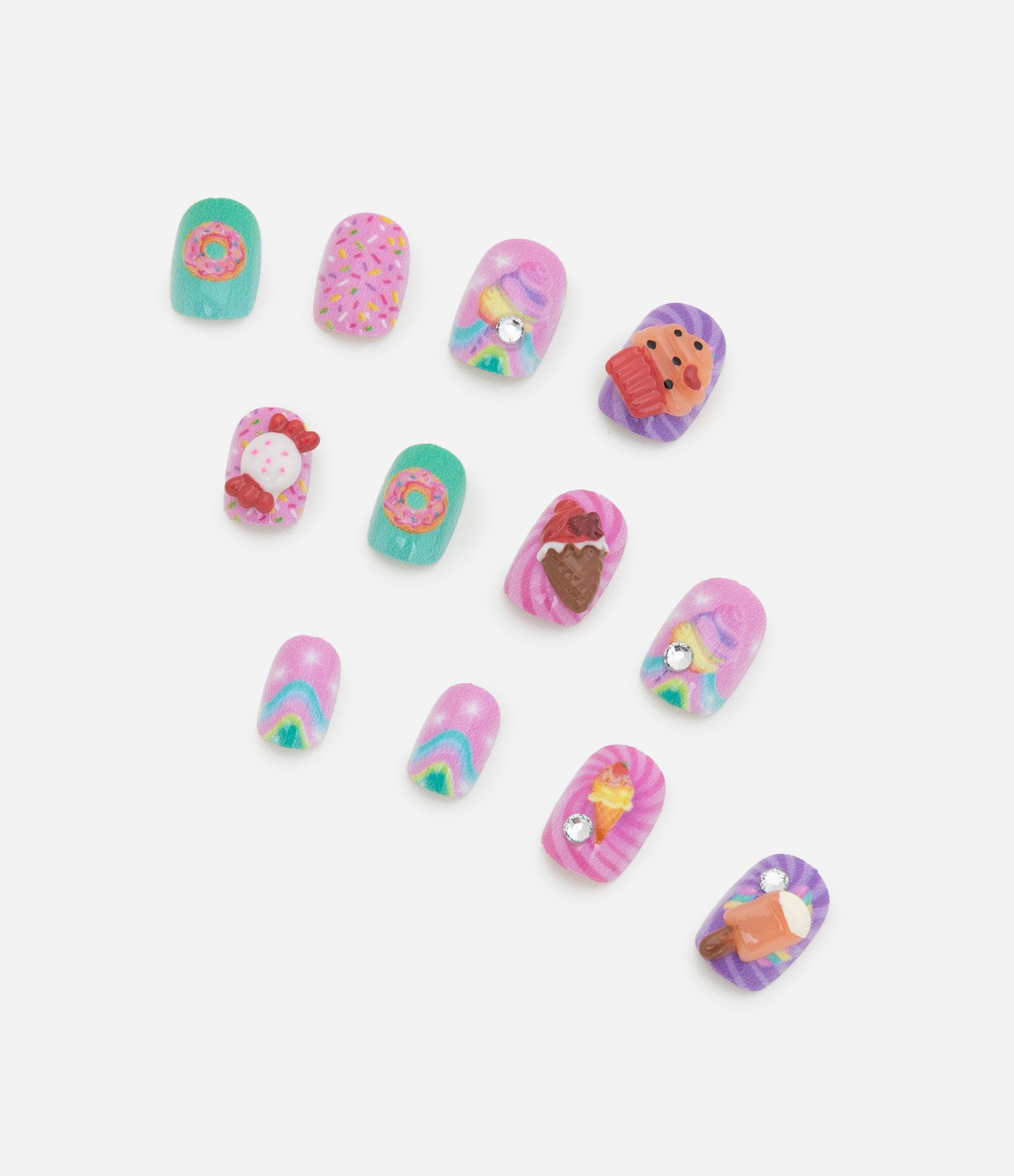 Conjunto Kids com Doze Unhas Posticas 3D e Anel Kids Alchemia COLORIDO 3