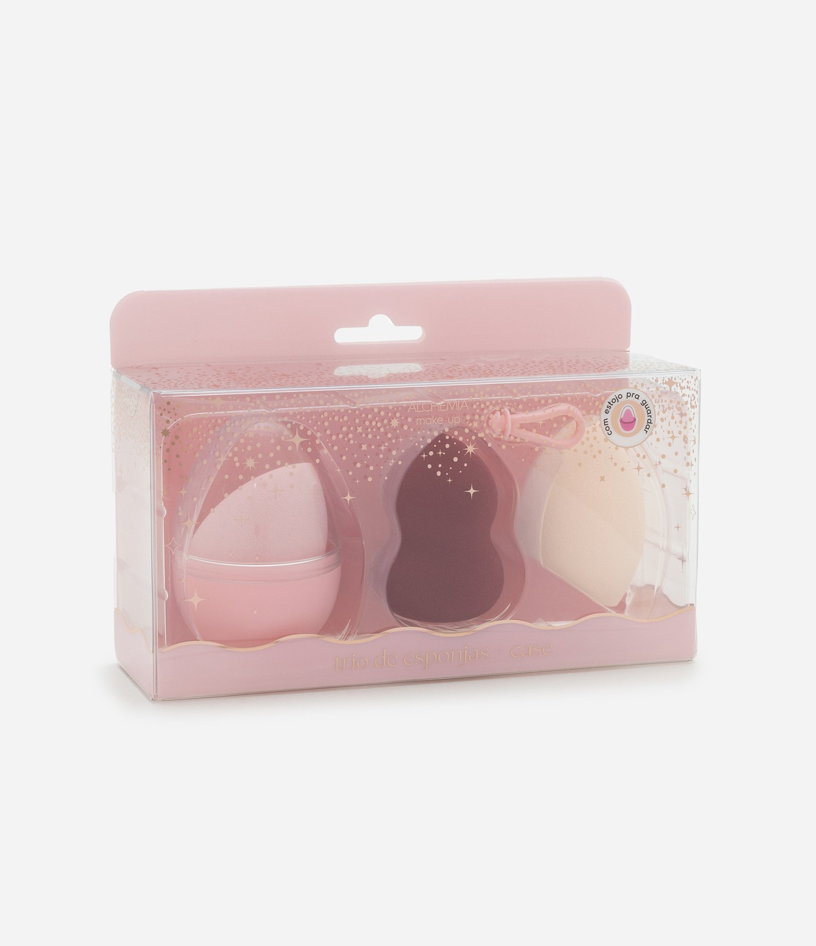 Conjunto com Tres Esponjas De Maquiagem Em Formatos Variados com Estojo Natal Alchemia COLORIDO 2