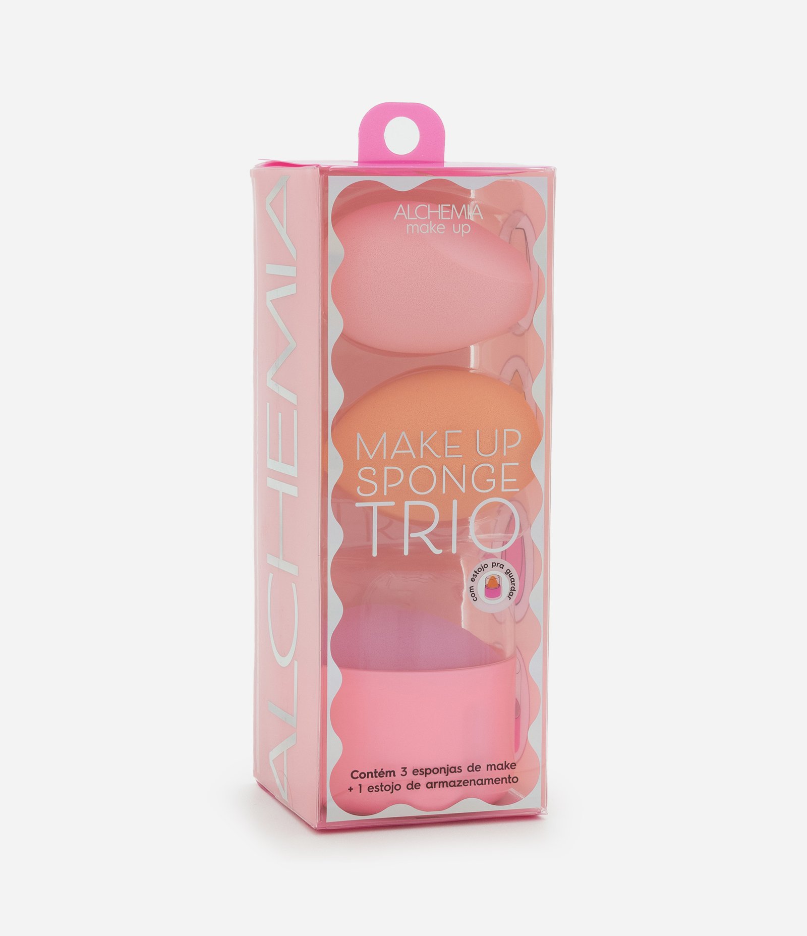 Conjunto com Tres Esponjas De Maquiagem E Estojo Metalizado Alchemia COLORIDO 2