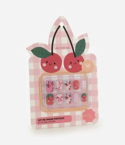 Conjunto com Dez Unhas Postiças Kids Cherry Alchemia