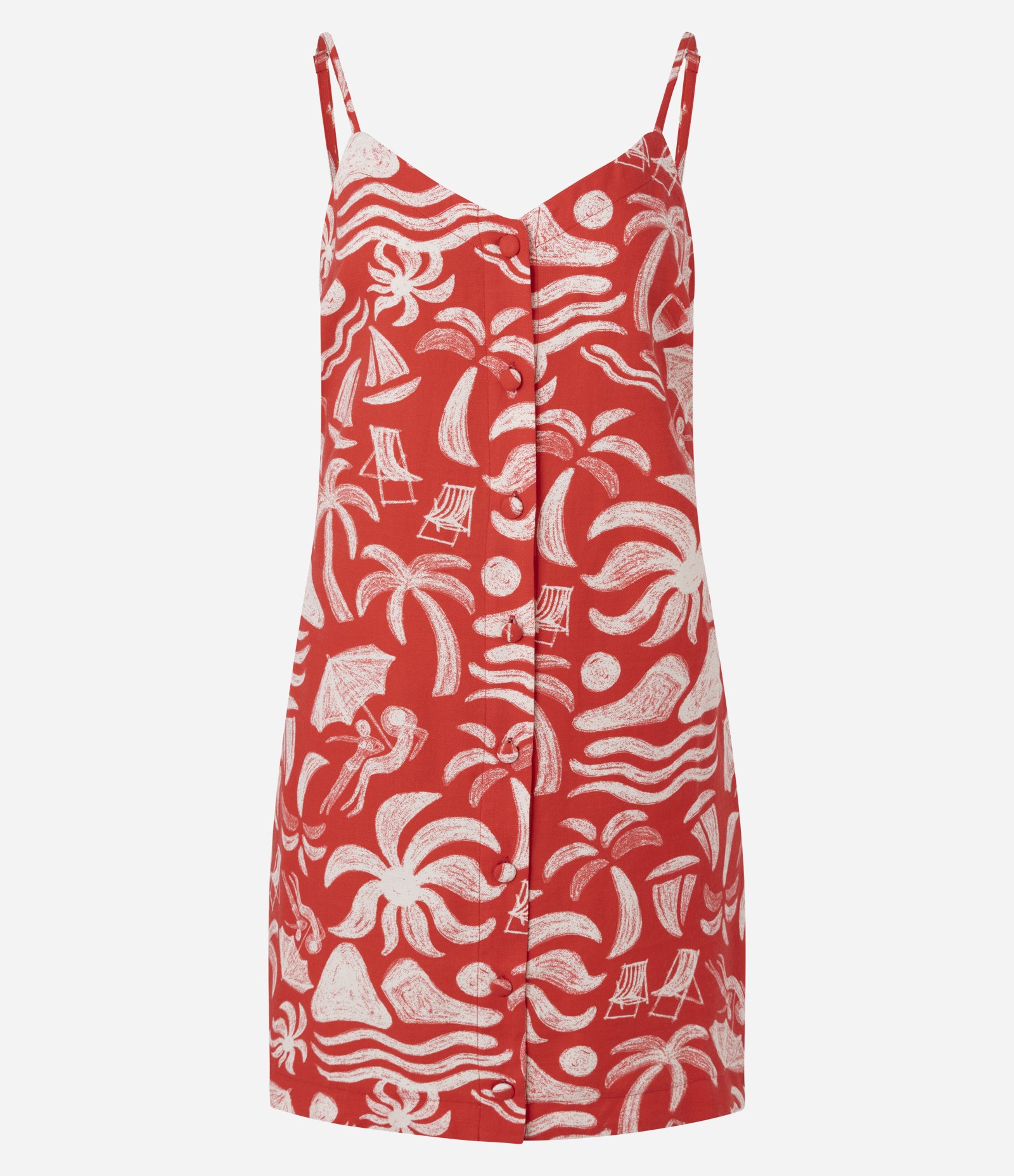 Vestido Curto em Algodão com Estampa Tropical Vermelho 6