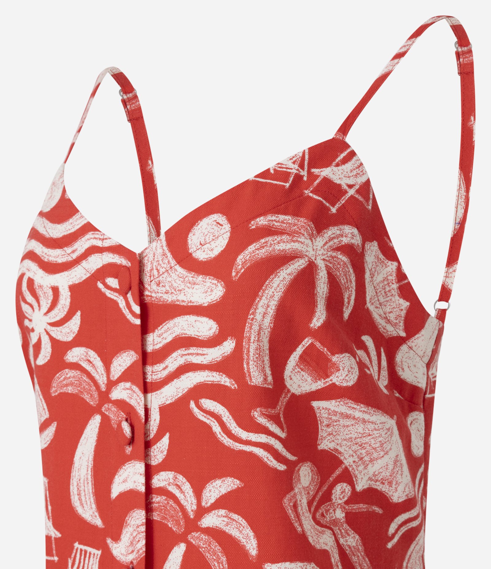 Vestido Curto em Algodão com Estampa Tropical Vermelho 7