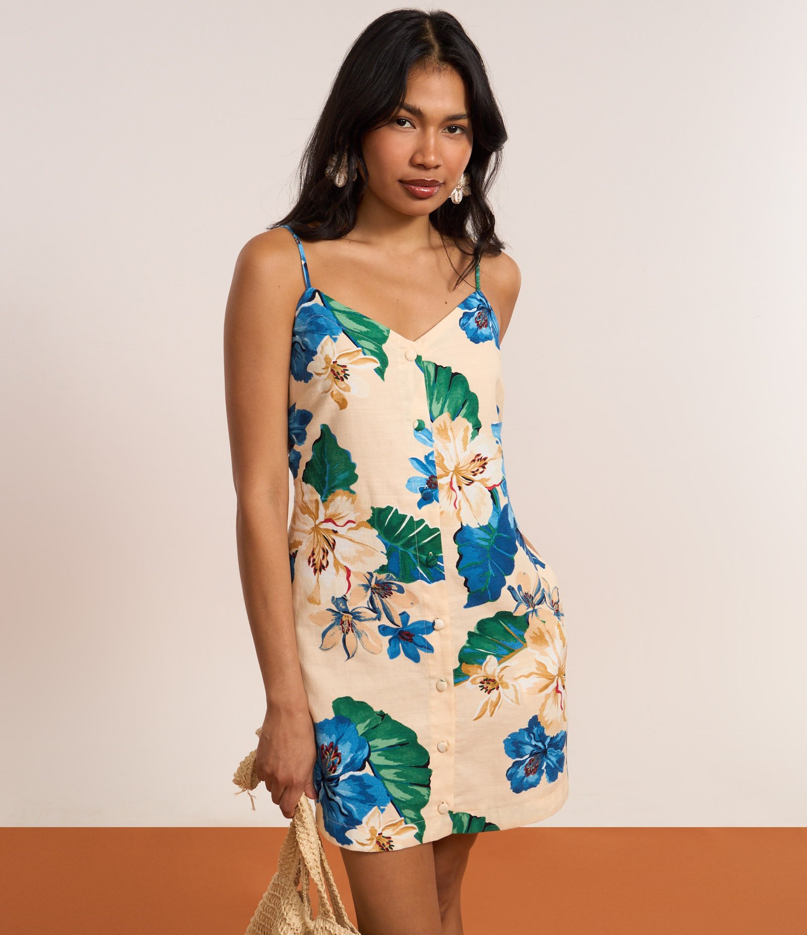 Vestido Curto em Algodão com Estampa Floral e Alcinhas Off White 5