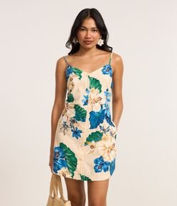 Vestido Curto em Algodão com Estampa Floral e Alcinhas