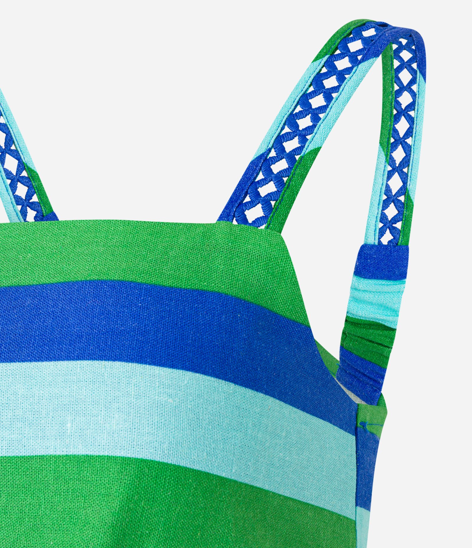 Vestido New Midi em Viscolinho com Estampa Tropical Verde/Azul 7