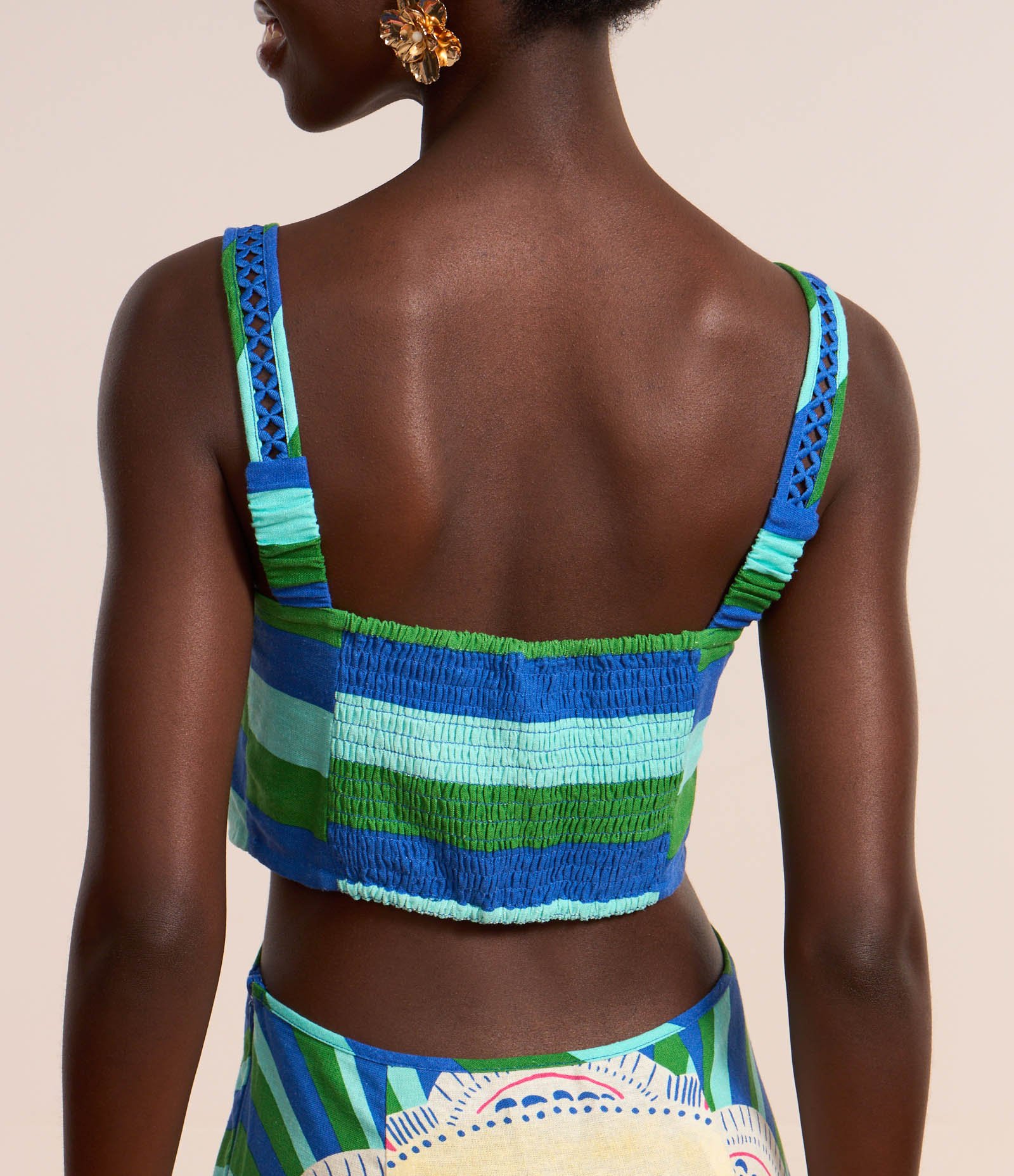 Vestido New Midi em Viscolinho com Estampa Tropical Verde/Azul 4