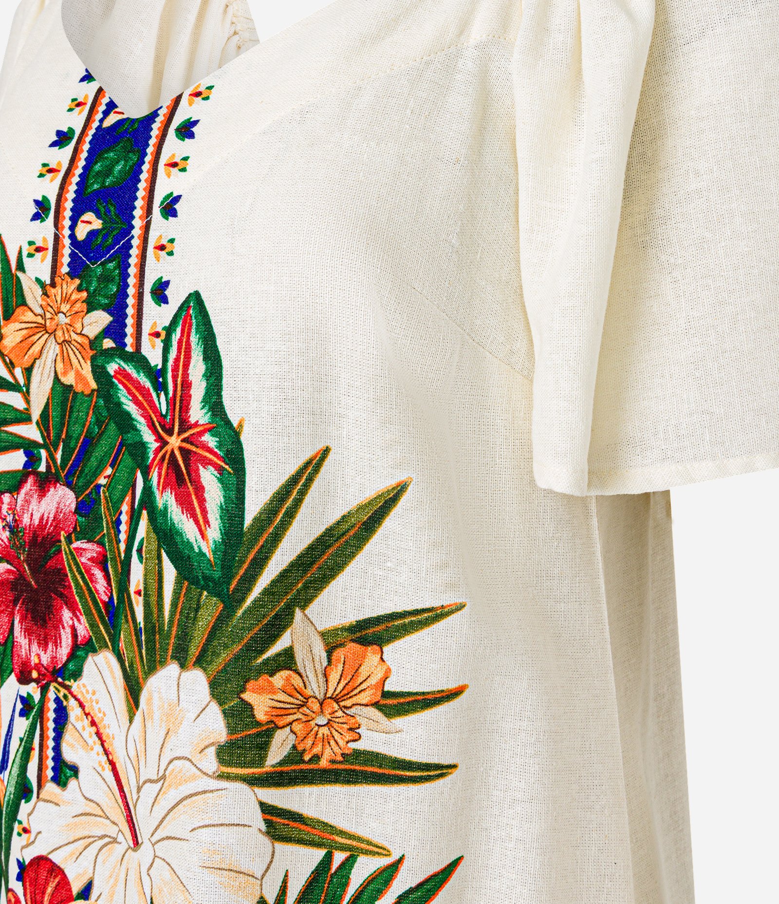 Vestido Evasê Curto em Viscolinho com Estampa Floral Bege 7