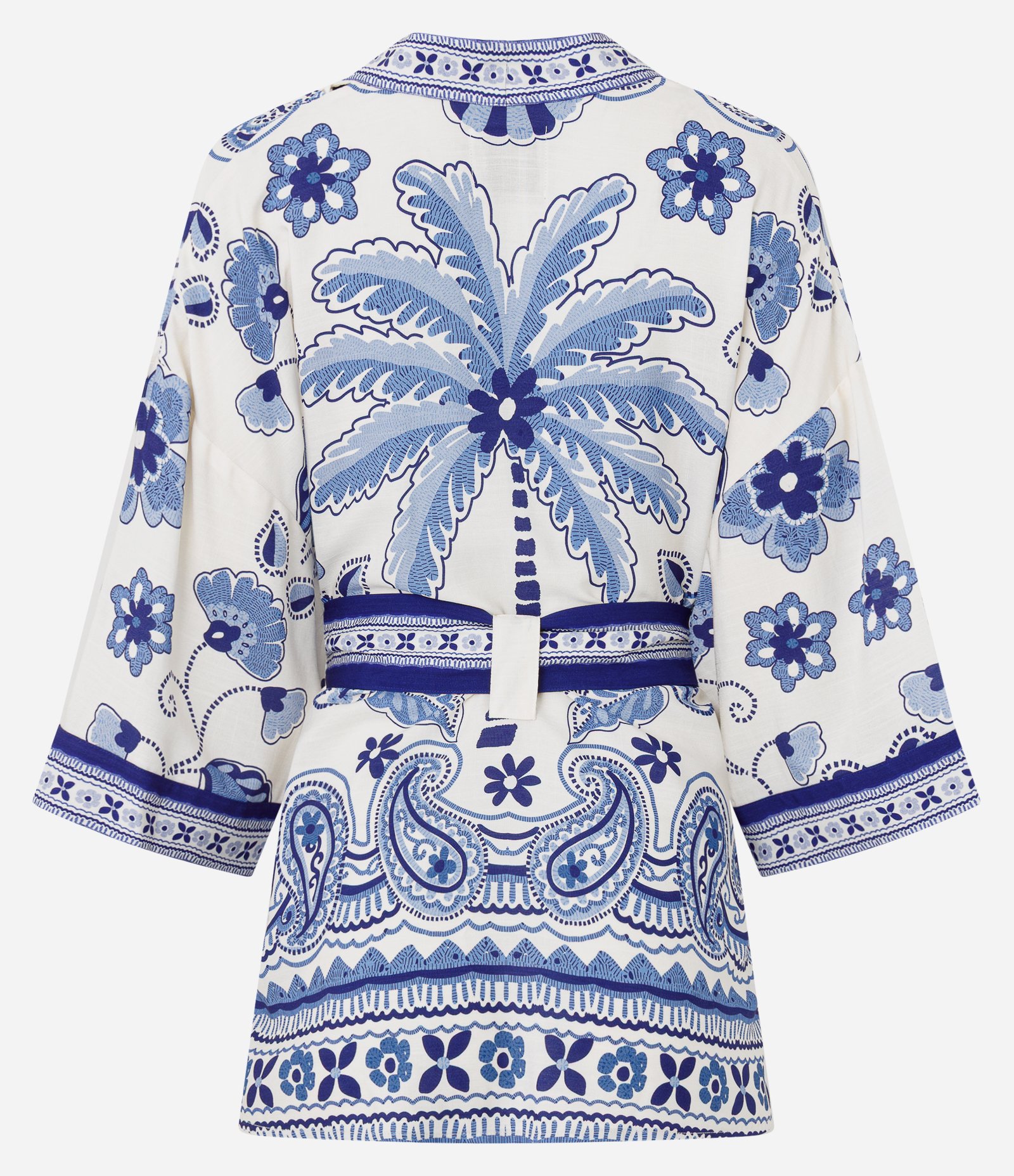 Kimono Alongado em Viscose com Estampa de Azulejos Azul 7