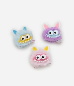 Kit 03 Presilhas de Cabelo Infantil Carinha de Monstrinhos - Tam Único