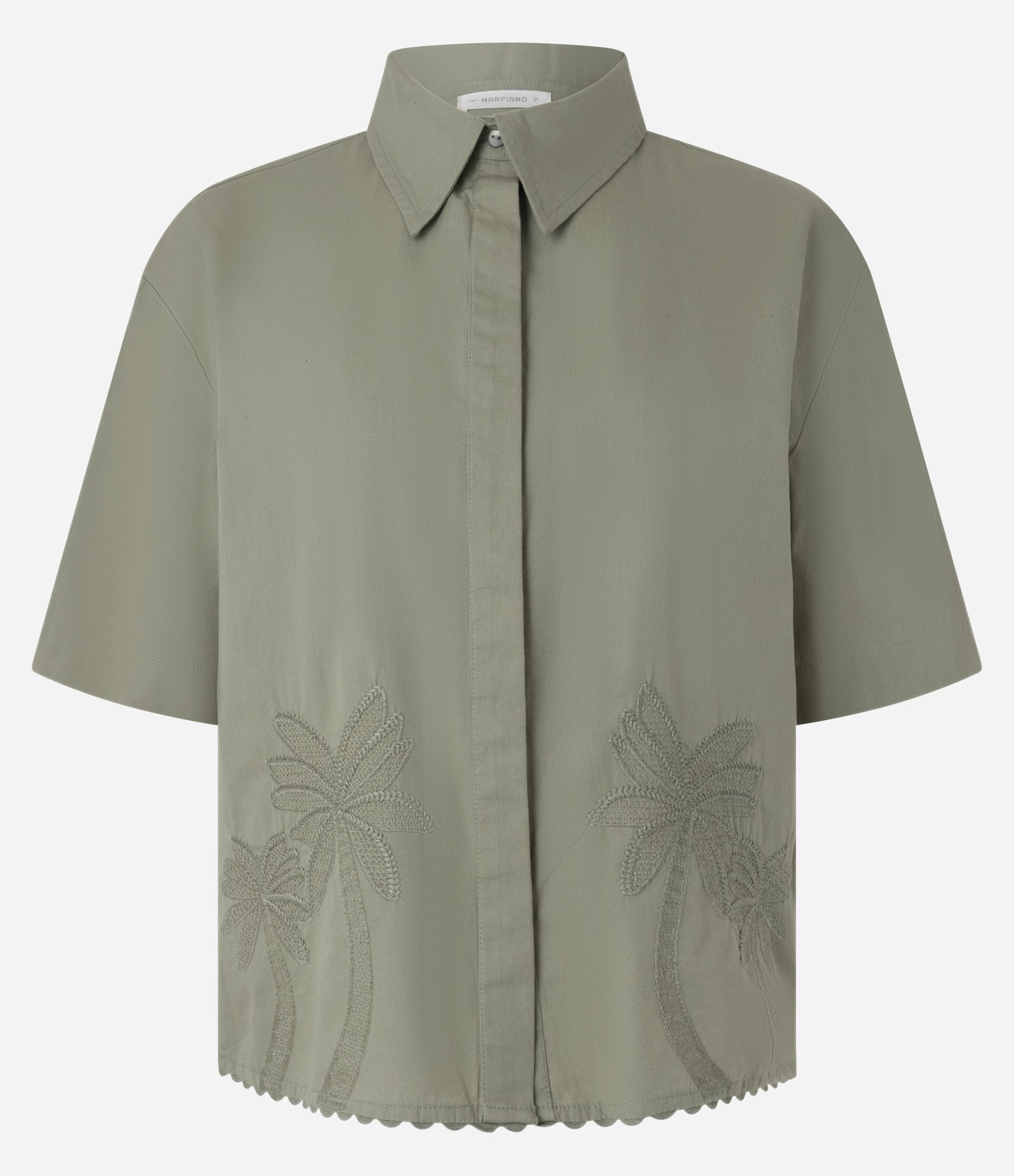 Camisa em Tricoline com Bordado de Coqueiro e Barra Nuvem Verde 5