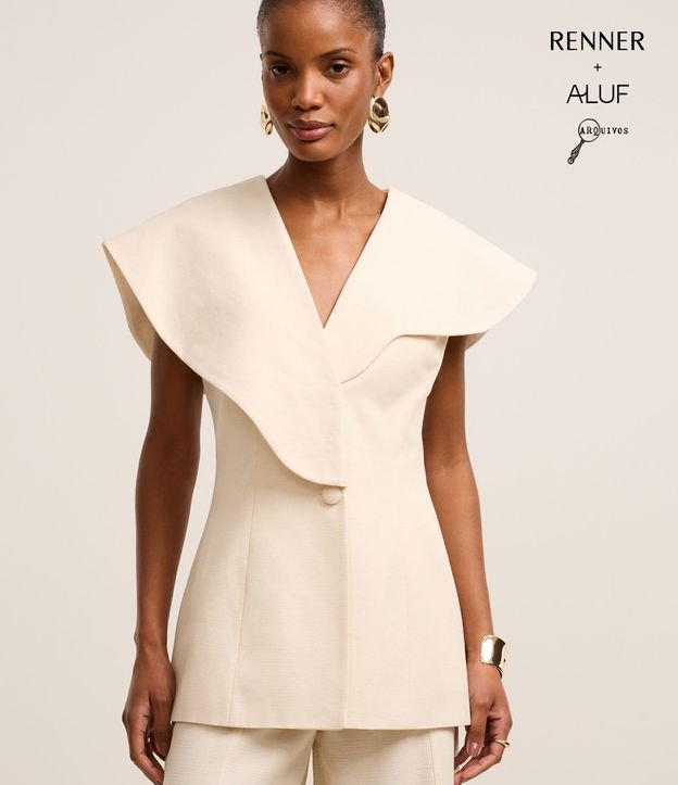 Colete em Algodão com Linho e Lapela Assimétrica