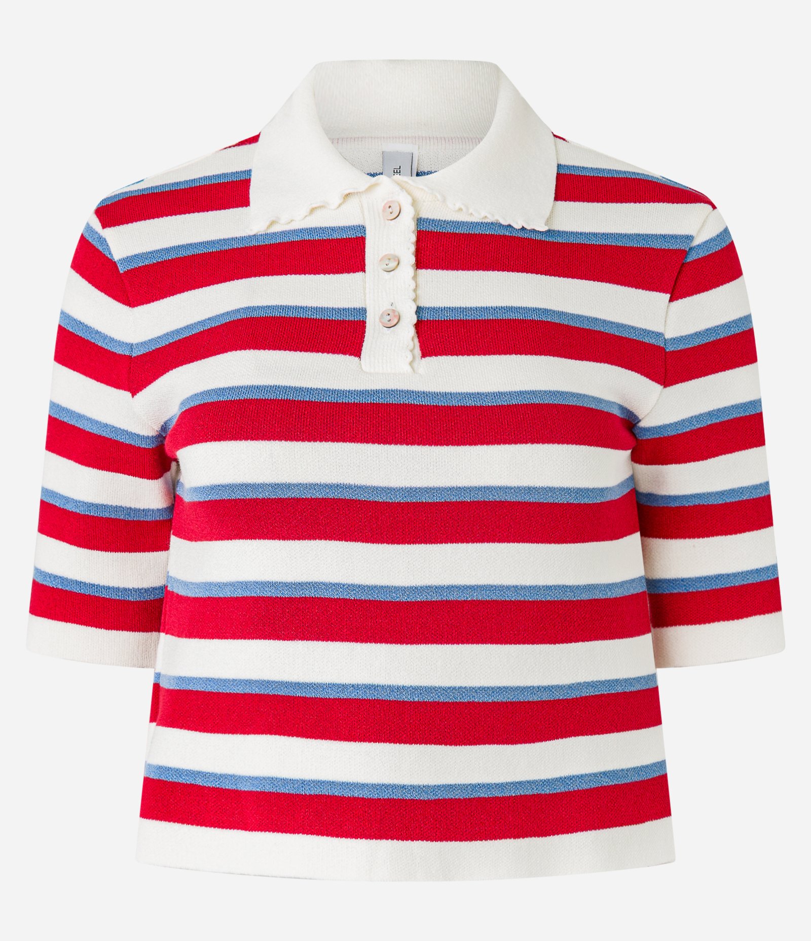 Blusa em Tricô Listrado e Acabamento Ondinha Vermelho 7