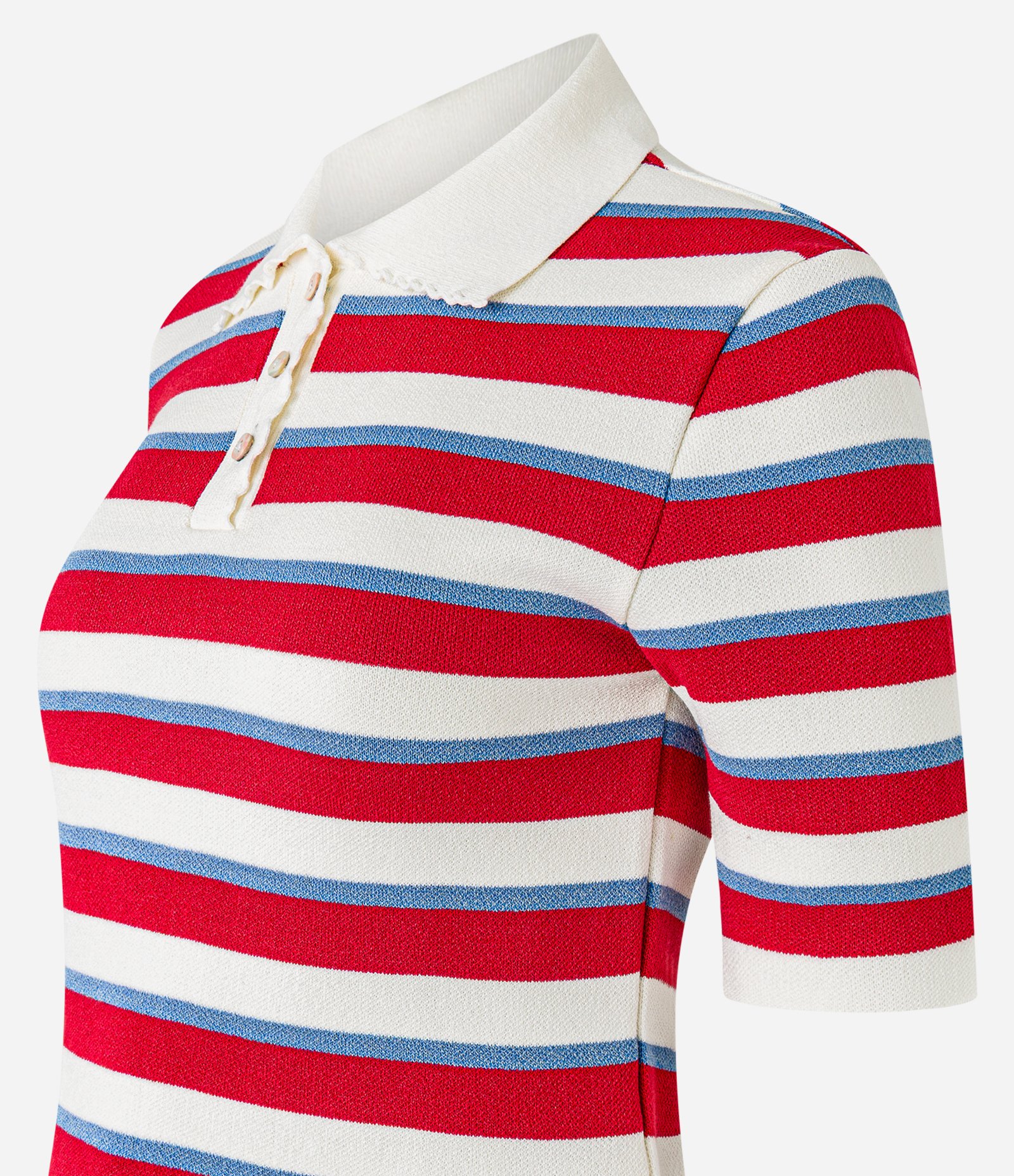 Blusa em Tricô Listrado e Acabamento Ondinha Vermelho 8