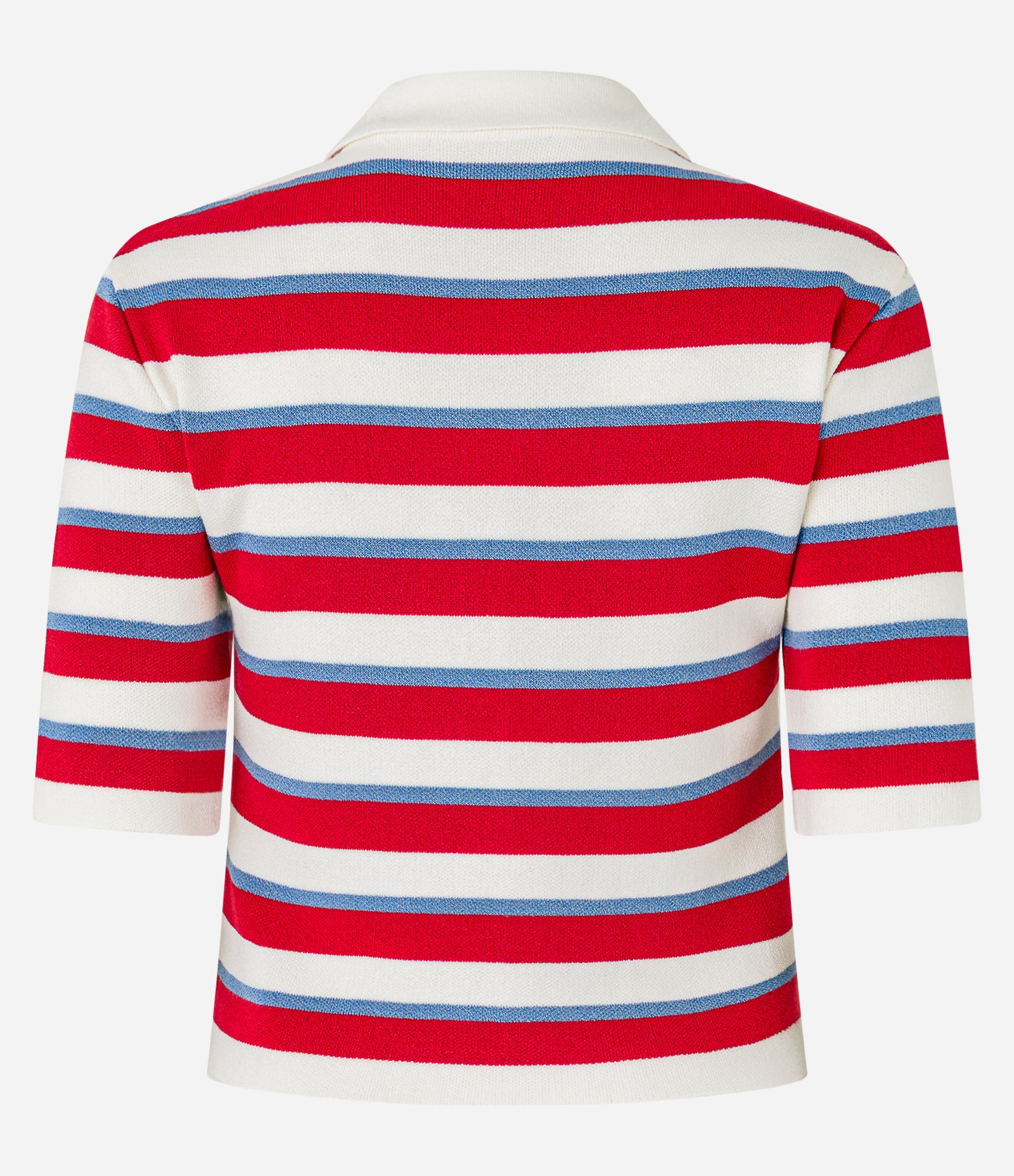 Blusa em Tricô Listrado e Acabamento Ondinha Vermelho 9