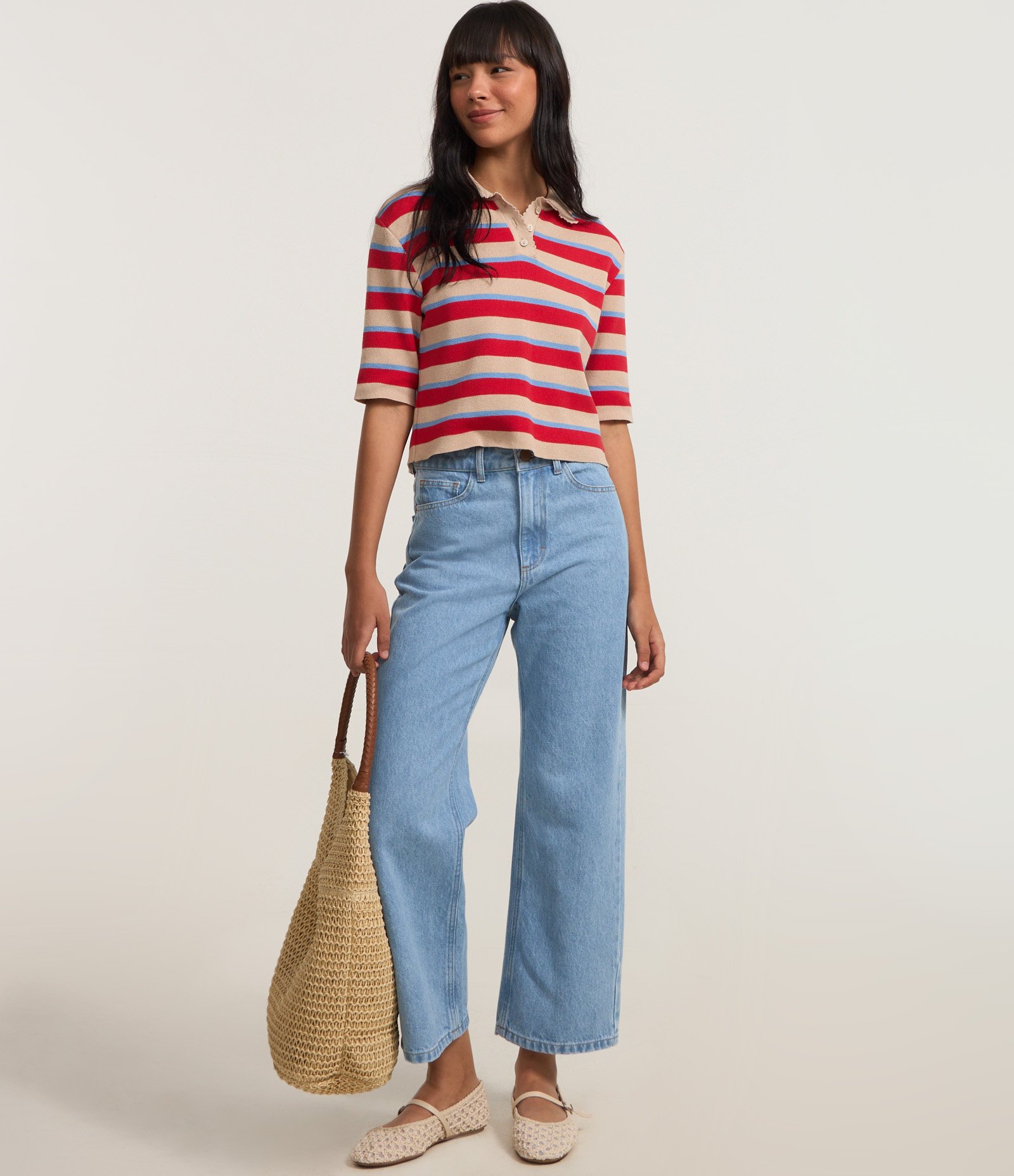 Blusa em Tricô Listrado e Acabamento Ondinha Vermelho 2