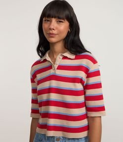 Blusa em Tricô Listrado e Acabamento Ondinha