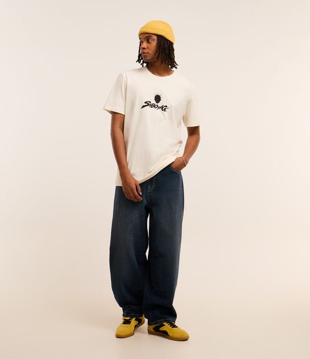 Calça Ballon em Jeans com Bolsos