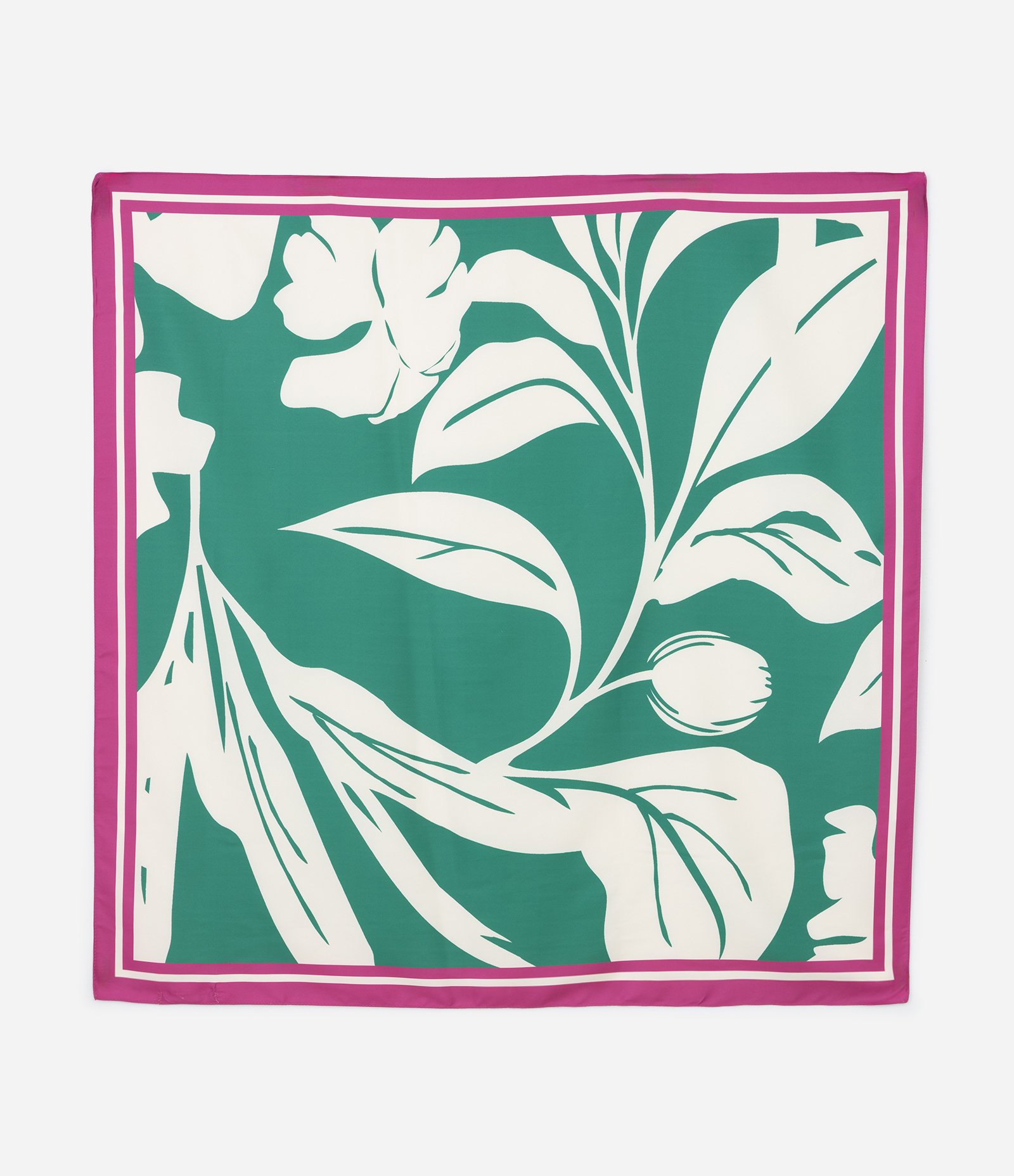 Lenço Acetinado com Estampa de Folhagem Curve & Plus Size Verde/Roxo/Off White 1