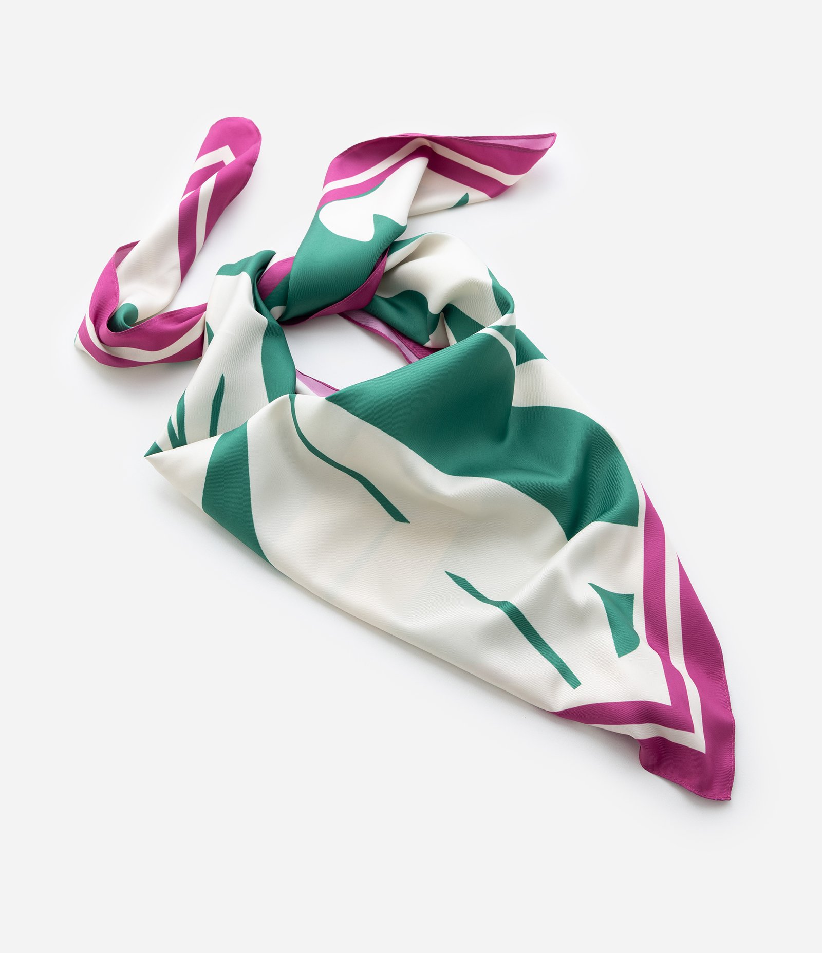 Lenço Acetinado com Estampa de Folhagem Curve & Plus Size Verde/Roxo/Off White 3