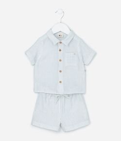 Conjunto Infantil em Tricoline com Estampa de Listras - Tam 0 a 18 Meses