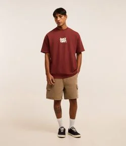 Bermuda Baggy Cropped em Sarja com Bolso Cargo